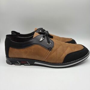 Oxford Sneakers Mens Size 8.5 Tan Black Excellent Quilted Arrow Hardware